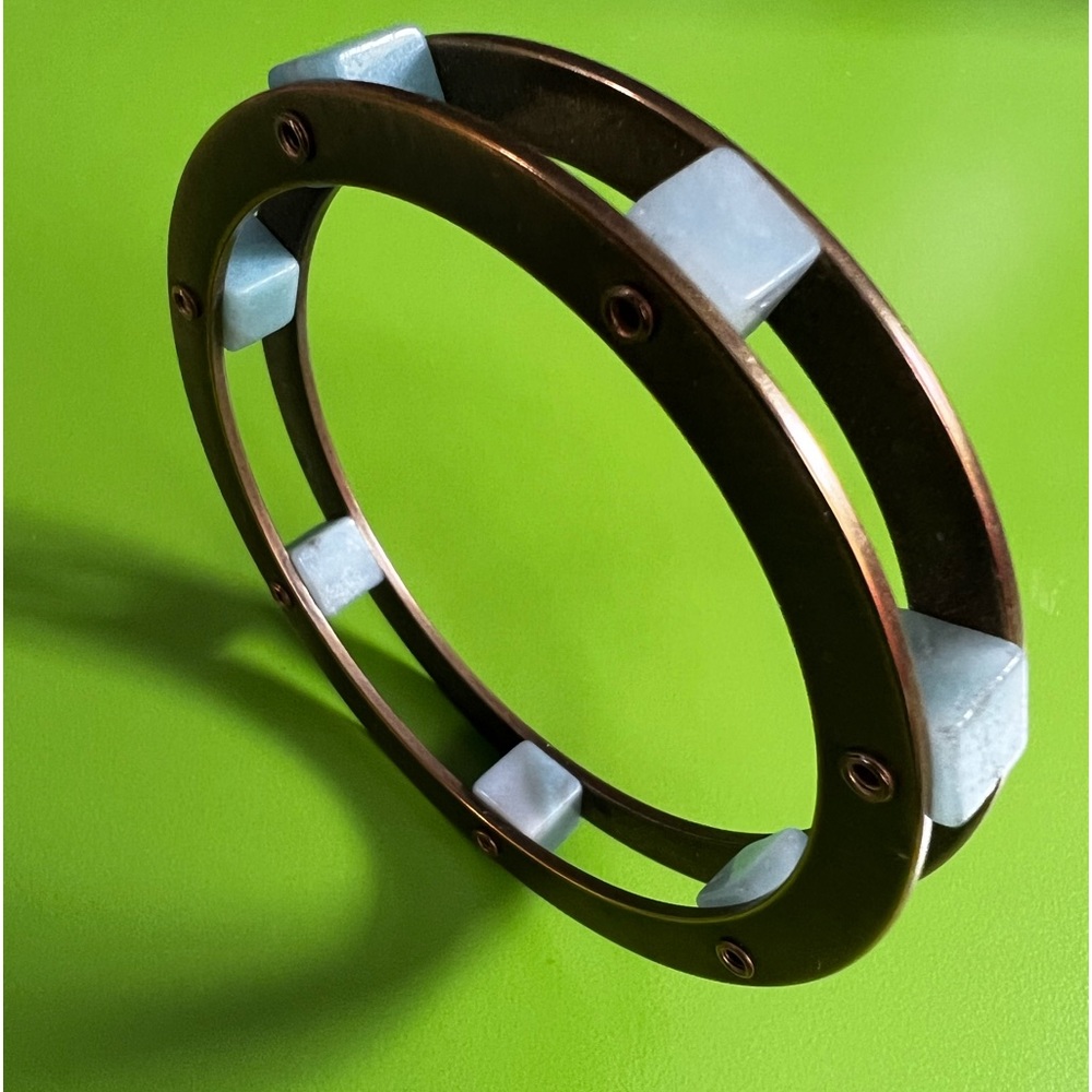 Jan Michaels Bangle Bracelet cube Stone circle square geometric modernist brass - Picture 1 of 6